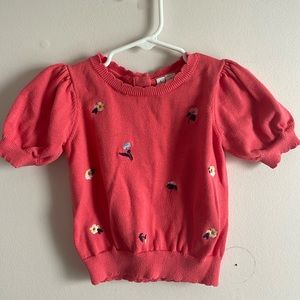 Janie and Jack Pink Sweater with Floral Embroidery